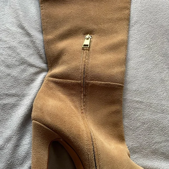 Joie tan/beige suede over the knee stacked heel boots, size 39 1/2 - Picture 4 of 9